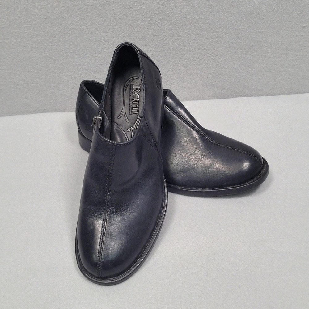 Born D91803 Black Leather Side Zip Loafers Women 8M Handcrafted Shoes